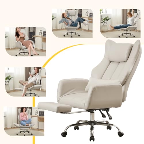 JOMEED Cross Legged Office Chair with Footrest,Flip Armrest,Beige - color: Cream Beige