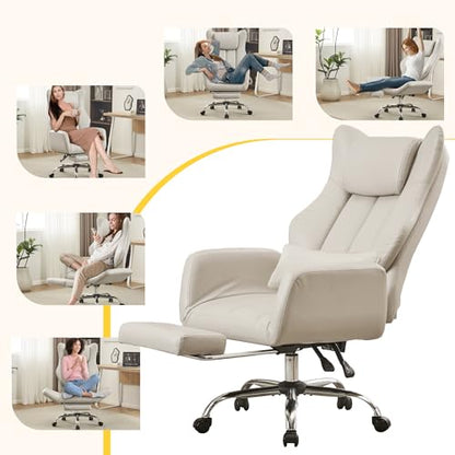 JOMEED Cross Legged Office Chair with Footrest,Flip Armrest,Beige - color: Cream Beige