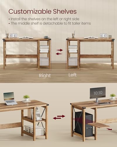 VASAGLE Computer Desk with Storage Shelves, 23.6 x 47.2 x 29.5 Inches