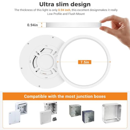 slochi 7.5inch Flush Mount Ceiling Light, 3000K/4000K/6500K - color: White, size: 7.5Inch-1Pack