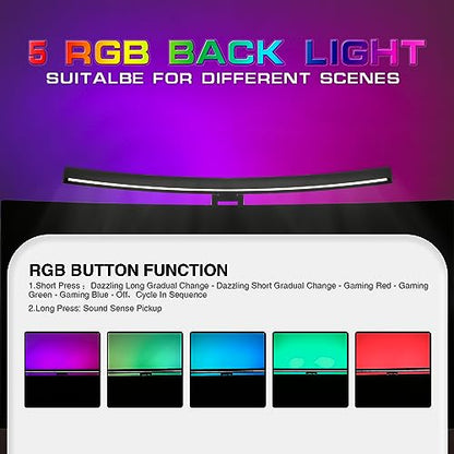 Curved Monitor Light Bar with RGB Backlight, 3 Color Temperature and Stepless Dimming, Music Sync LED Screen Strip with Touch Control Buttons for Computer Screens