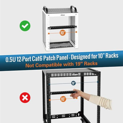 Tecmojo 12-Port Cat6 Patch Panel, 0.5U Rack Mount Modular Panel with Keystone Coupler, for 10" Server Rack & Network Cabinet, Gigabit Ethernet, Black - size: 12-Port Cat6 Patch Panel