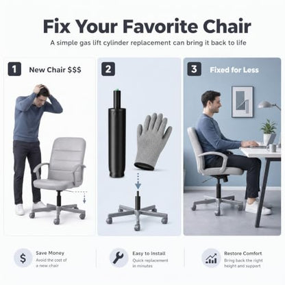 MASTERY MART 14-22 Inch Extra Long Office Chair Cylinder Replacement with Gloves, 8" Stroke Gas Lift, Heavy Duty 1000 Lbs Class 4 Hydraulic Pneumatic Piston, Universal Fit - size: 8'' Travel Length