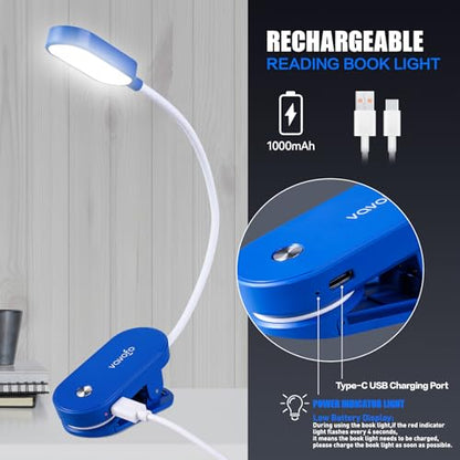 VAVOFO Rechargeable Book Light, 14 LEDs Eye Care Clip On Amber Reading Light for Bookworms Reading in Bed with 9 Colors 9 Brightness (Blue) - color: Blue