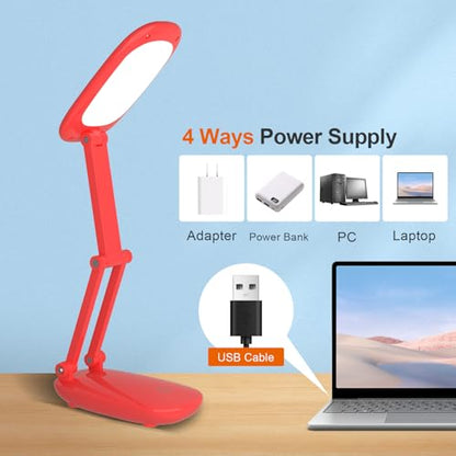 Akejrym LED Desk Lamp for Office Home & Battery Operated Lamp Rechargeable Lamp Foldable & Portable Light, [2-Fold Bracket] 3 Brightness Dimmable Small Desk Lamp Wireless Reading Lamp (Bright Pink) - color: Bright pink