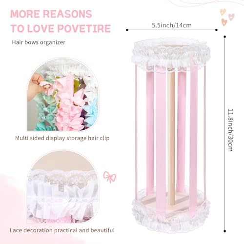 POVETIRE Bow Holder for Girls Hair Bows Hair Bow Organizer Pink Wood - color: Pink C