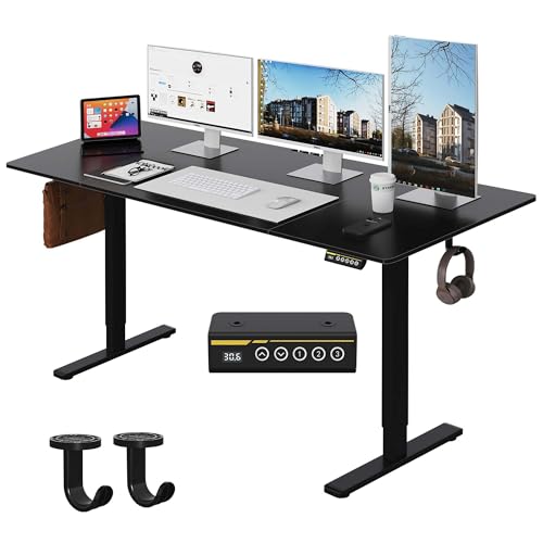63 x 28 Inch Electric Standing Desk, 3 Memory Presets, Black - color: Black, size: 63*28