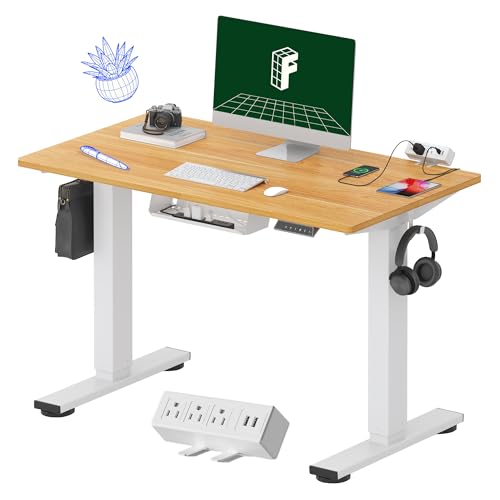 FLEXISPOT EN2 40"x24" Whole-Piece Standing Desk with Power Strip, Maple | Whole-Piece Desktop, Easy-Access Clamp Power Strip, Organized Cable Management, Modern Home Office Setup - color: Maple Top + White Frame, size: 40x24"
