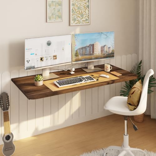 IAE Wall Mount Folding Desk,Floating Computer Desk for Small Spaces,Walnut | 36x22in engineered wood desktop with metal brackets, folds flat to save space in home office, apartment and laundry room - color: Walnut, size: 36"*22"