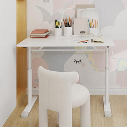 39" Hand-Crank Adjustable Modern Office Desk, Compact Computer Desk with Wide Footstand, Computer Table for Sitting/Standing Home Work, White - color: White