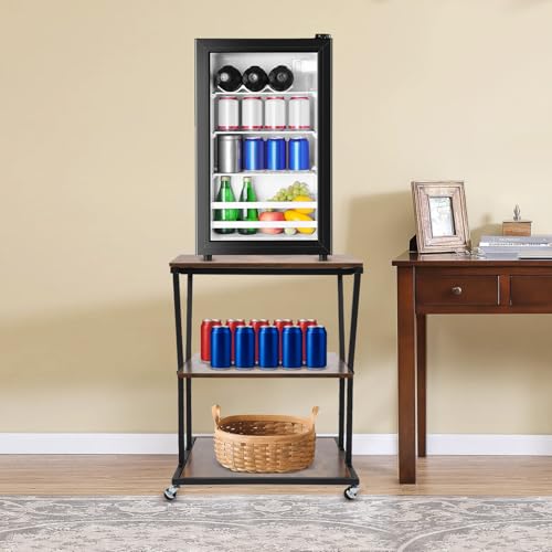 3-Tier Printer Stand for Home/Office, Mobile Rolling Cart with Storage Shelf & Wheels, Industrial Style Printer Table for Heat Press, Scanner, Fax Machine (Black)