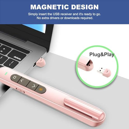 QUI Presentation Clicker with Volume Control, Wireless Presenter Remote | Plug & Play 2.4GHz USB Slide Advancer Compatible with Mac/Windows, Works with PowerPoint, Keynote, and Google Slides - color: Pink, size: S