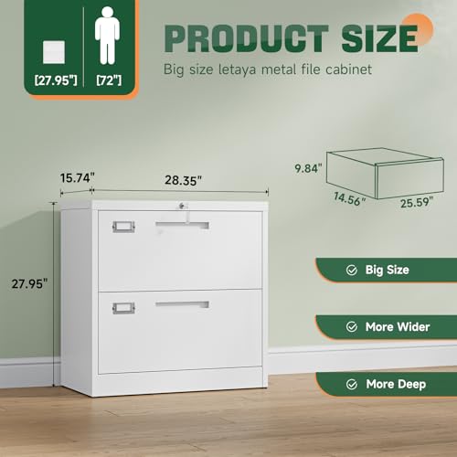 2 Drawer File Cabinet with Lock,Metal Lateral Filing Cabinet for Home Office,Hanging Letter/Legal/A4 Size (White, H27.95×W28.35×D15.74) - color: White, size: 16"D x 28.4"W x 28.0"H