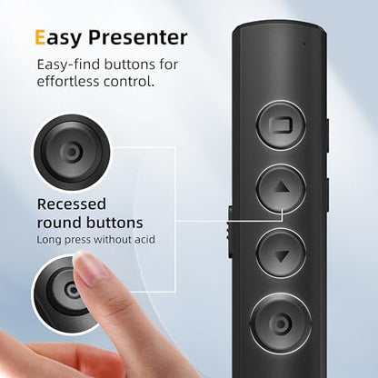 Wireless Presentation Clicker for Powerpoint Slideshow, Office/Classroom PPT Remote Presenter Pointer Slide Advancer with USB Receiver for Computer/MacBook Laptop/PC Black Red Light