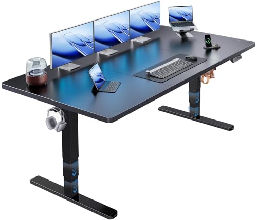 HUANUO 70x35 Inch 3-Stage Legs Electric Standing Desk, Large Height Adjustable Office Desk with Brushless Motor, Stand Up Desk with 4 Memory Presets & 2 Hooks, Computer Desk for Home Office, Black - color: Black, size: 70" X 35"