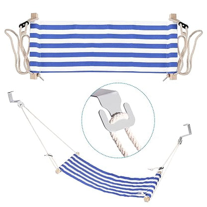 PATIKIL Foot Hammock Under Desk, Adjustable Foot Rest Sling with Hooks Portable Desk Footrest for Airplane Travel Home Office, Blue White Style 1 - color: Blue