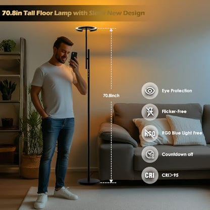 12000 LUX Light Therapy Lamp, UV-Free LED Floor SunLight Lamp, Happy Lamp | 1440lm 24W Full Spectrum Sun Lamp, Touch & Remote Control, 4 Color Temps 7 Brightness, Standing Task Lamp Reading Floor Lamp - style: Standard (H1B)