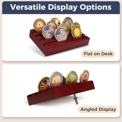 ASmileIndeep Military Challenge Coin Display Holder, Solid Wood Stand Holds 12 Coins, 4 Rows Desktop Rack for Coin Collections, Red - color: Mahogany, size: Small