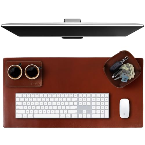 ELIZO Leather Desk Pad Real Leather Desk Mat Thick (3mm) Double Layer (32x16) Cover Blotter Desk Protector Large Computer Mat for Keyboard Mouse Pad Table Laptop Mat Office Accessories - Camel - color: Camel, size: 32" x 16"