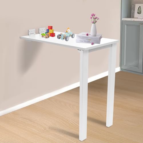 Wall Mounted Folding Table 29.52" x 15.75" Drop-Leaf Desk with Support Legs - color: White