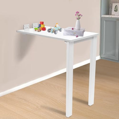 Wall Mounted Folding Table 29.52" x 15.75" Drop-Leaf Desk with Support Legs - color: White