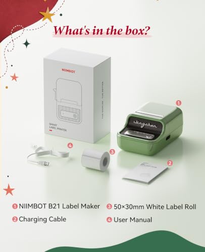 NIIMBOT B21 Label Maker Thermal Label Printer, Good Idea for Home Organization Office Business, 50x30mm Label-230Pcs - color: Green