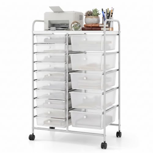 LDAILY 15 Drawer Rolling Storage Cart, Tabletop Storage for Classroom,Clear - color: Clear, size: 15 Drawer
