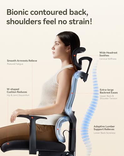 SIHOO M56 Ergonomic Office Chair, Dual Backrest, Adaptive Lumbar Support - color: Dark Black, size: Pack of 1
