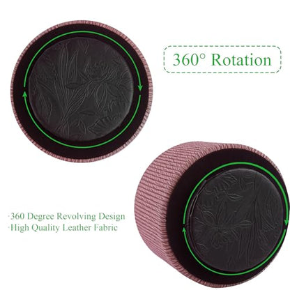 Round Leather Art Supply Organizer,Remote Control Holder,360 Degree Spinning,Multi-Functional Pencil Holder,4 Compartments Desktop Stationary Organizer(1-Wood Pink) - color: 1-Wood Pink