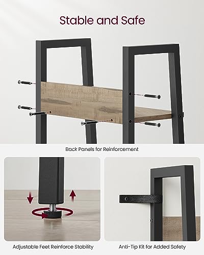 VASAGLE Bookshelf, 5-Tier Narrow Bookcase, Ladder Shelf | For Home Office, Living Room, Bedroom, Kitchen, Camel Brown and Matte Black, BARNET Collection ULLS109B50V2 - color: Camel Brown + Ink Black, size: 5 Tiers (13.3"W), style: With back panels