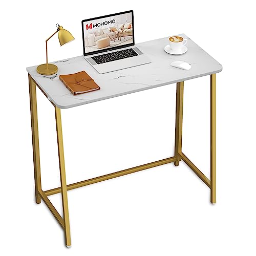 WOHOMO Folding Desk, 31.5" Foldable Computer Table for Small Spaces, Gold | Easy Assembly and Fold, Sturdy Home office desks for Study Bedroom Dorm Space Saving Writing Work Apartment - color: White and Gold, size: Small Size:31.5 x 15.7