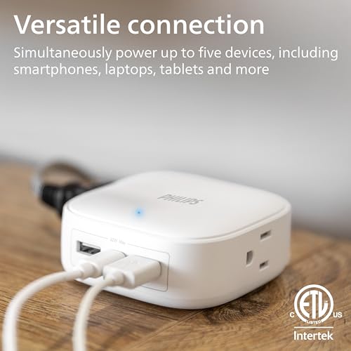 Philips Desktop Charging Station, 2 AC Outlet Extender, 2 USB-A, 1 USB-C
