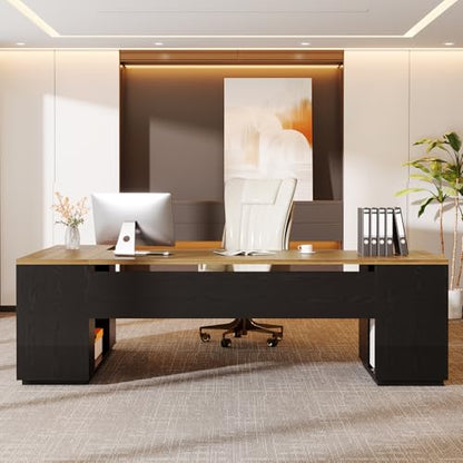 Tribesigns 85.8-Inch L-Shaped Executive Desk, Extra Large Home Office Desk - color: Brown & Black