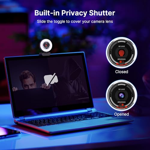 NexiGo N680E Pro 4K Webcam with Ring Light, PDAF Autofocus, 1080p 60FPS, Dual Noise-Canceling Mics, Privacy Shutter, USB Plug-and-Play for Zoom, Teams, Twitch, Google Meet - style: 4K Webcam with Light