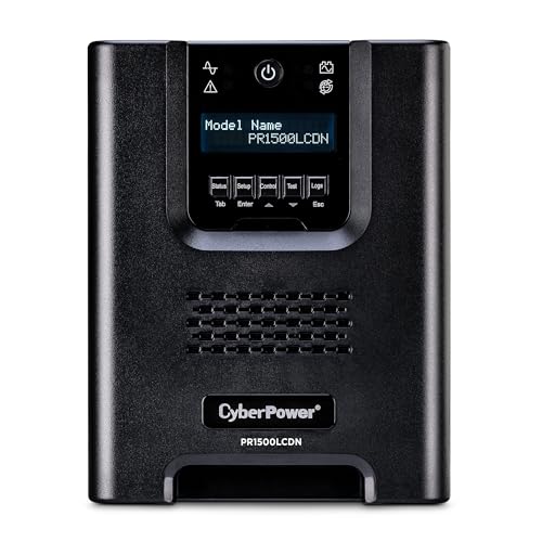 CyberPower PR1500LCDN 15A Smart App Sinewave UPS Battery Backup and Surge Protector, 1500VA/1500W, 8 Outlets, AVR, Mini-Tower, Pre-Installed RMCARD205, UL Certified | 1500VA/1500W, 8 Outlets, AVR, Mini-Tower, Pre-Installed RMCARD205, UL Certified - size: