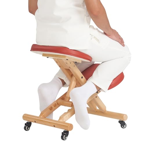 Massage Ergonomic Kneeling Chair, Adjustable Height Posture Stool for Home and Office - Neck and Back Pain Relieving | Spine Tension Relief- Thick Comfortable Cushions (Cinnamon) - color: Cinnamon