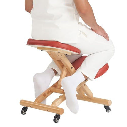 Massage Ergonomic Kneeling Chair, Adjustable Height Posture Stool for Home and Office - Neck and Back Pain Relieving | Spine Tension Relief- Thick Comfortable Cushions (Cinnamon) - color: Cinnamon