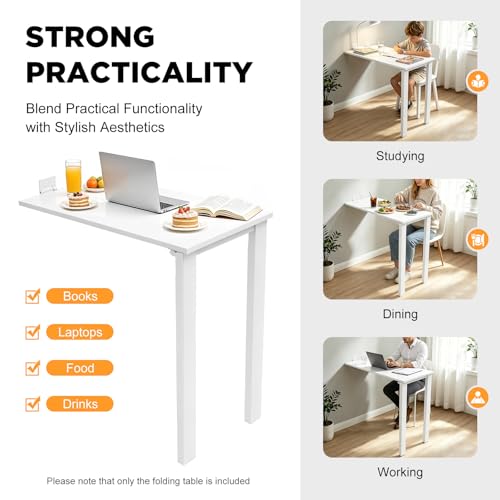 Wall Mounted Folding Table, Wooden Folding Laundry Table with Legs Wall Foldable Workbench for Dining Room Office Small Space 29.5" L x 15.7" W x 29.1" H (White) - color: White