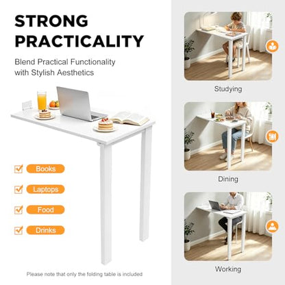 Wall Mounted Folding Table, Wooden Folding Laundry Table with Legs Wall Foldable Workbench for Dining Room Office Small Space 29.5" L x 15.7" W x 29.1" H (White) - color: White