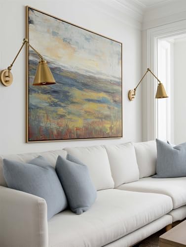 Kira Home Ellis 18" Modern Swing Arm Wall Sconce for Bedroom, 2-Pack | Cone Metal Shades, 2-in-1 Plug In or Hardwired Vintage Library Style Gold Wall Lamp, Warm Brass Finish