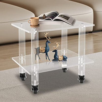 Rolling Acrylic Printer Stand Shelf 2-Tier Under Desk Printer Table Modern Clear Printer Cart with Wheels for Home Office Living Room Bedroom, Clear