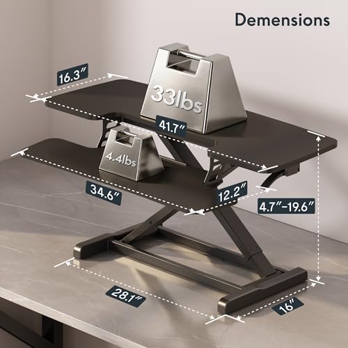 FLEXISPOT Standing Desk Converter 42", Extra Large Ergonomic Height Adjustable Sit Stand Desk Riser, Spacious Computer Workstation with Wide Keyboard Tray, Black - color: Black, size: 42"