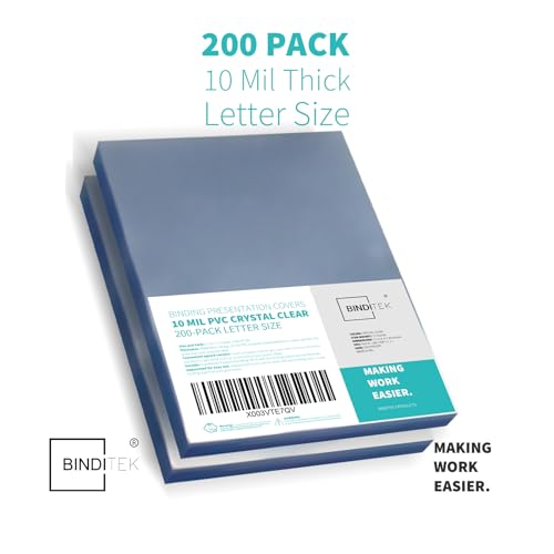Binditek 10 Mil PVC Binding Covers, 8.5 x 11 Inches, Clear, 200 Pack | Plastic Binding Covers, 8.5" x 11" Letter Size, Clear, Square Corners, Unpunched, Ideal for Business Reports and Proposals - size: 10 Mil, style: 200P , Clear