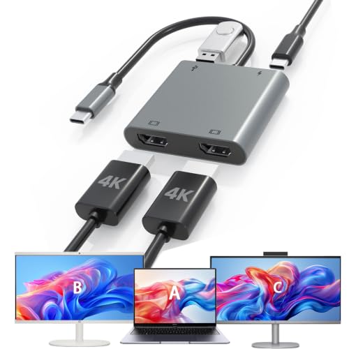 USB C to Dual HDTV Adapter, 4K@60Hz USB C Hub Multiport Adapter