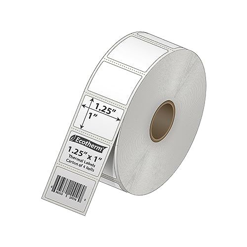 1.25" x 1" Thermal Labels | 4 Rolls | 1,380 Labels/Roll | 5,520 Total | fits Zebra, Munbyn, Rollo, Godex, Arkscan, iDPRT, Offnova Thermal Printers | Blank White Adhesive Stickers by Ecotherm - size: 1.25 x 1 - 5520 Labels