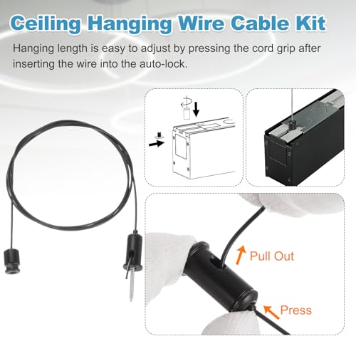 uxcell 4Set Ceiling Hanging Wire Cable Kit, 2.6ft Top Adjust Adjustable Hanging Wire Rope Suspension with Mount Screw Kit for Pendant Chandelier Ceiling LED Panel Light, Black - color: Black, size: 2.6ft
