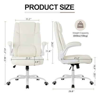 Office Desk Chair,Ergonomic Conference Room Chairs,Mid Back Executive Leather Chair,Comfy Computer Desk Chairs with Adjustable Flip-Up Arms and Rocking Function (Beige) - color: Beige
