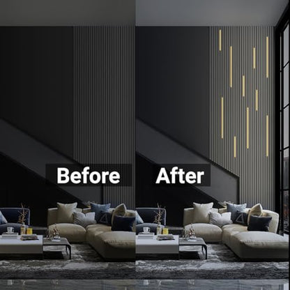 HAMRVL Black Wall Panel Lights - 10pcs 3000K Warm White Slat Wall Lights with Touch Control, Dimmable Self-Adhesive LED Recessed Lighting for Wood Slat Wall Panel, Media Wall, Bedroom, Living Room - size: 19.7in＋39.4in/10 Pack