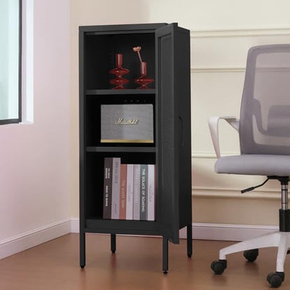 Slim Metal Storage Cabinet with Mesh Doors - 42'' Tall Narrow Organizer Tower, Compact Freestanding Cabinet, Versatile Utility Storage for Home, Office, Kitchen, Living Room, Durable and Modern Design | 42" Tall Narrow Cabinet, Adjustable Shelves, Steel O