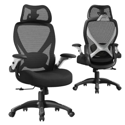 ELABEST X100 Ergonomic Mesh Office Chair, Big and Tall Home Desk Chair with 5D Flip-Up Arms, Adjustable 3D Lumbar Support, Gaming & Executive Computer Chair - color: Midnight Cloud